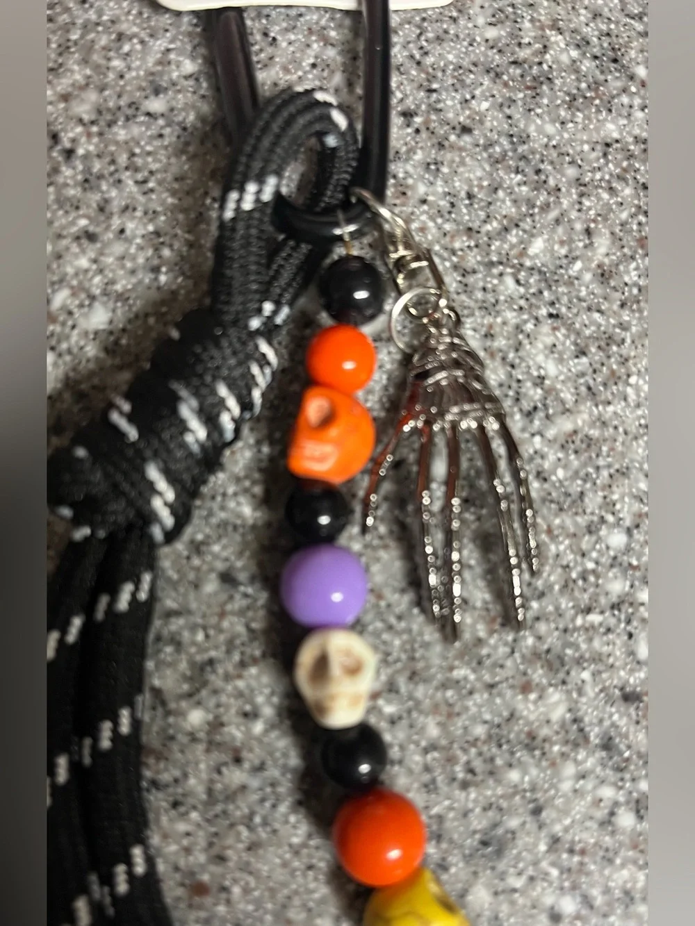 Halloween Bag Charm with Orange, Purple & Yellow Accents on Carabiner Clip